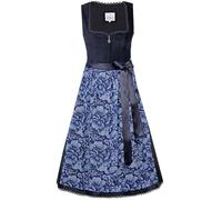 Marjo Dirndl Pullach 65cm Länge Marine Damen Mididirndl Samt schlicht mit gemusterter Dirndlschürze (DE/NL/SE/PL, Numerisch, 44, Regular, Regular, 65cm Länge Marine)