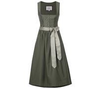 Marjo Dirndl Reisbach 75cm Länge | Leo Muster Midi-Dirndl mit Knöpfen | Damen Midi (DE/NL/SE/PL, Numerisch, 32, Regular, Regular, 75cm Länge Oliv)