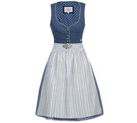 Marjo Dirndl Romy 58cm Länge blau | Leinen-Optik schlicht elegant | Damen Knielang Gr 44