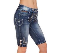 Marjo Trachten u. Dirndl Trachtenjeans Damen kurz - Franziska - grau, blau