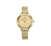 Mark Maddox MM1034-27 Damen-Armbanduhr, analog, zwei Zeiger, 31 mm, Gehäuse und Milanaise-Armband aus vergoldetem Stahl, goldfarbenes Zifferblatt mit Zirkonia, WR