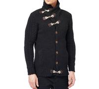 Markante Herren Grobstrick-Jacke mit Stehkragen und Knebelverschluss Cardigan 13418 Anthrazit L