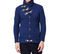 Markante Herren Grobstrick-Jacke mit Stehkragen und Knebelverschluss Cardigan 13418 Petrol L