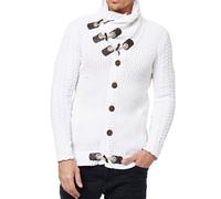 Markante Herren Grobstrick-Jacke mit Stehkragen und Knebelverschluss Cardigan 13418 Weiß XL