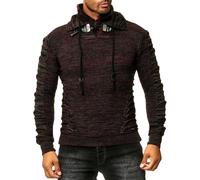 Markanter Herren Grobstrick-Pullover mit Stehkragen und Kragenverschluss Strick-Sweater mit Struktur und Raff-Optik 13320 Rot XL