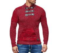 Markanter Herren Grobstrick-Pullover mit Stehkragen und Kragenverschluss Struktur-Strick-Sweater 13299 Rot XL