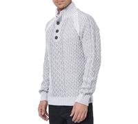 Markanter Herren Strick-Pullover mit Stehkragen und Knopfleiste Kontrast-Sweater im Strukturstrick 13394 Weiß M