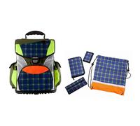 Markenlos Schulranzenset grün kariert 5-teilig