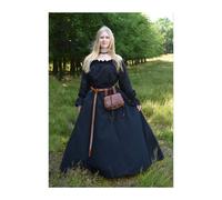 Battle-Merchant Mittelalterlicher Rock Damen Baumwolle | bodenlang und weit ausgestellt in div Farben S-XXL | Mittelalter LARP Kleidung Magd Wikinger (Schwarz, L)