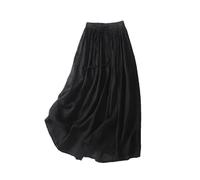 MARKTOY Leinen-Midirock, Damen-Midirock, Baumwolle, Leinen, langer Maxirock, Vintage, Schnürung, lange Röcke, A-Linie mit Taschen, Schwarz , 40