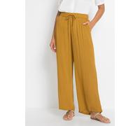 Marlene-Hose BONPRIX "Marlenehose aus fließender Viskose", Damen, Gr. 52, N-Gr, gelb (dunkelgelb (länge: regulär)), Obermaterial: 100% Viskose, loose fit, Hosen, aus Viskose, lockere Passform, mit Bin