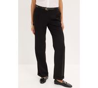 Marlene-Hose BONPRIX "Marlenehose", Damen, Gr. 46, N-Gr, schwarz (schwarz (länge: regulär)), Twill, Obermaterial: 66% Polyester, 33% Viskose, 1% Elasthan, unifarben, loose fit lang, Hosen, weite Hose,