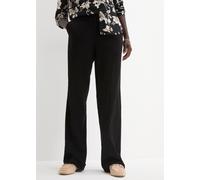 Marlene-Hose BONPRIX "Marlenehose", Damen, Gr. 48, K-Gr, schwarz (länge: kurz), Twill, Obermaterial: 66% Polyester, 33% Viskose, 1% Elasthan, unifarben, loose fit lang, Hosen, weite Hose, mit Bügelfal