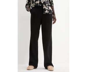 Marlene-Hose BONPRIX "Marlenehose", Damen, Gr. 52, K-Gr, schwarz (länge: kurz), Twill, Obermaterial: 66% Polyester, 33% Viskose, 1% Elasthan, unifarben, loose fit lang, Hosen, weite Hose, mit Bügelfal