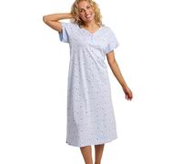 Marlon Linzi Langes Damen-Nachthemd aus weichem Jersey, Übergröße, mit Knöpfen, Ally Blue, 12-14