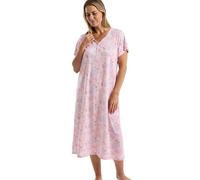 Marlon Linzi Langes Damen-Nachthemd aus weichem Jersey, Übergröße, mit Knöpfen, Herbstblatt-Rosa, 12-14