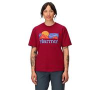 Marmot Damen Coastal Kurzarm-T-Shirt - Siebdruckgrafik auf weicher, atmungsaktiver, umweltfreundlicher Baumwoll-Polyester-Mischung, Red Mulberry, Groß
