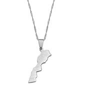 Maroc Karte Städte Name Anhänger Halskette, Für Damen Herren Marokko Karte Schmuck, Vintage Umriss Trendy Patriotisch Ethnisch Unisex Accessoires, Geometrische Verstellbare Kette Charm Schmuck