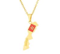 Marokko Karte Anhänger Halsketten - Ethnisches Muster Flagge Region Marokko Karten Pullover Kette Charm Hip Hop Trendy Schmuck für Damen Herren Schlüsselbeinketten Halsketten,Gold,50 cm