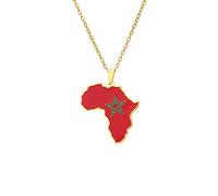 Marokko Karte Flagge Anhänger Halskette Schmuck Charm Tropfen Glasur Afrika Karte Form Geometrische Hip Hop Paar Halskette Unisex Pullover Kette Für Damen Herren Geschenk,Gold,45Cm(17.7 Zoll)