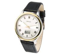 MARQUIS Elegante Bicolor Herren Funkuhr Edelstahlgehäuse, Armband aus echtem Leder 964.4810