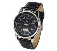 MARQUIS Elegante Herren Funkuhr, deutsche Funktechnologie, Schwarzes Lederarmband, Edelstahlgehäuse 983.4108