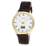 MARQUIS Elegante Herren Funkuhr (Junghans-Uhrwerk) Braunes Lederarmband, Gehäuse aus Edelstahl (Farbe Gold Silber) 983.4702