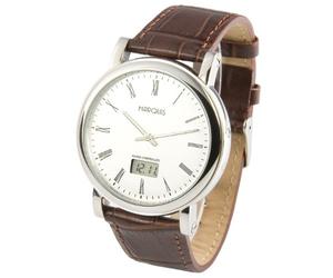 MARQUIS Elegante Herren Funkuhr (Junghans-Uhrwerk) Edelstahlgehäuse, Braunes Lederarmband 964.6066