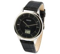 MARQUIS Elegante Herren Funkuhr (Junghans-Uhrwerk) Edelstahlgehäuse, Schwarzes Lederarmband 964.6019