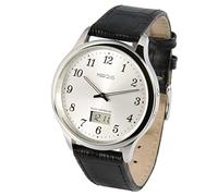 MARQUIS Elegante Herren Funkuhr (Junghans-Uhrwerk) Schwarzes Lederarmband, Edelstahlgehäuse 964.4802