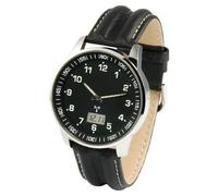 MARQUIS Elegante Herren Funkuhr (Junghans-Uhrwerk) Schwarzes Lederarmband, Edelstahlgehäuse 964.6907