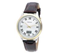 MARQUIS Herren Armbanduhr Bicolor Funkuhr Brauners Lederarmband mit Edelstahlverschluss Edelstahlgehäuse 4213-142