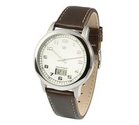 MARQUIS Herren Funk-Armbanduhr, deutsches Funkwerk, massives Edelstahlgehäuse, Armband aus echtem Leder 4002