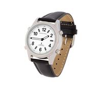 Marschall Deutsch sprechende Damen Armbanduhr I 1138L I Funkarmbanduhr I Für Blinde, Senioren und Sehbehinderte I Datum- und Zeitansage I Extra große Zeiger Graues Lederarmband