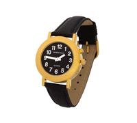 Marschall Deutsch sprechende Damen Armbanduhr I D-BL Black Edition I Für Blinde, Senioren und Demenzkranke I Zeitansage I Extra große Zeiger I Lederarmband