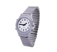 Marschall Deutsch sprechende Damen Armbanduhr I D-SM I Für Blinde, Senioren und Sehbehinderte I Komplette Datumsansage I Extra große Zeiger I Silberfarben mit Metall-Zugarmband