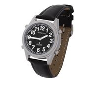 Marschall Deutsch sprechende Damen Funk-Armbanduhr I 1138SL I Für Blinde, Senioren und Sehbehinderte I Datum- und Zeitansage I Extra große Zeiger I Schwarzes Lederarmband