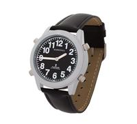 Marschall Deutsch sprechende Herren Armbanduhr I 1136SL I Funkarmbanduhr I Für Blinde, Senioren und Sehbehinderte I Datum- und Zeitansage I Extra große Zeiger I Schwarzes Lederarmband