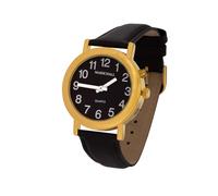 Marschall Deutsch sprechende Herren Armbanduhr I H-BL Black Edition I Für Blinde, Senioren und Demenzkranke I Zeitansage I Extra große Zeiger I Lederarmband