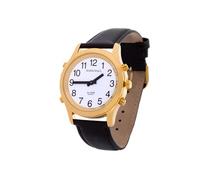 Sprechende Armbanduhr White Edition Gold-Leder Herrenuhr