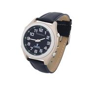 Marschall Deutsch sprechende Herren Funk-Armbanduhr I 1130L I Für Blinde, Senioren und Demenzkranke I Datum- und Zeitansage I Extra große Zeiger I Schwarzes Lederarmband