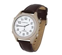 Marschall Deutsch sprechende Herren Armbanduhr I 1135L I Funkarmbanduhr I Für Blinde, Senioren und Demenzkranke I Datum- und Zeitansage I Extra große Zeiger I Schwarzes Lederarmband