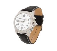 Marschall Deutsch sprechende Herren Funk-Armbanduhr I Mit Solarpanel I 1146wl I Für Blinde, Senioren und Demenzkranke I Datum- und Zeitansage I Schwarzes Lederarmband