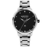 Marschall Original Damen Armbanduhr I Clasica Negra I Klassische Funkuhr mit silbernem Metallarmband I Lumineszierende Zeiger I Modern und leistungsstark
