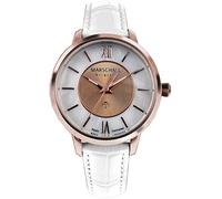 Marschall Original Damen Armbanduhr I Clasica Perla Rosa I Klassische Funkuhr mit weißem Lederarmband I Lumineszierende Zeiger I Modern und leistungsstark