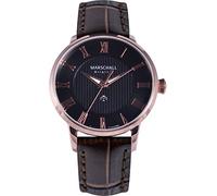 Marschall Original Herren Armbanduhr I Clasico Rosé I Klassische Funkuhr mit braunem Lederarmband I Lumineszierende Zeiger I Modern und leistungsstark