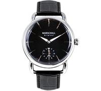 Marschall Original Herren Armbanduhr I Doble Acero Negro I Funkuhr mit schwarzem Lederarmband I Lumineszierende Zeiger I Elegant und minimalistisch