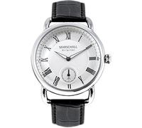 Marschall Original Herren Armbanduhr I Doble Acero Romano I Funkuhr mit schwarzem Lederarmband I Lumineszierende Zeiger I Elegant und minimalistisch