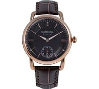 Marschall Original Herren Armbanduhr I Doble Rose Negro I Funkuhr mit braunem Lederarmband I Lumineszierende Zeiger I Elegant und minimalistisch