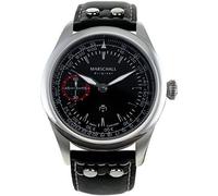 Marschall Original Herren Armbanduhr I Pilota Acero Negro I Piloten-Funkuhr mit schwarzem Lederarmband I Lumineszierende Zeiger I Modern und leistungsstark